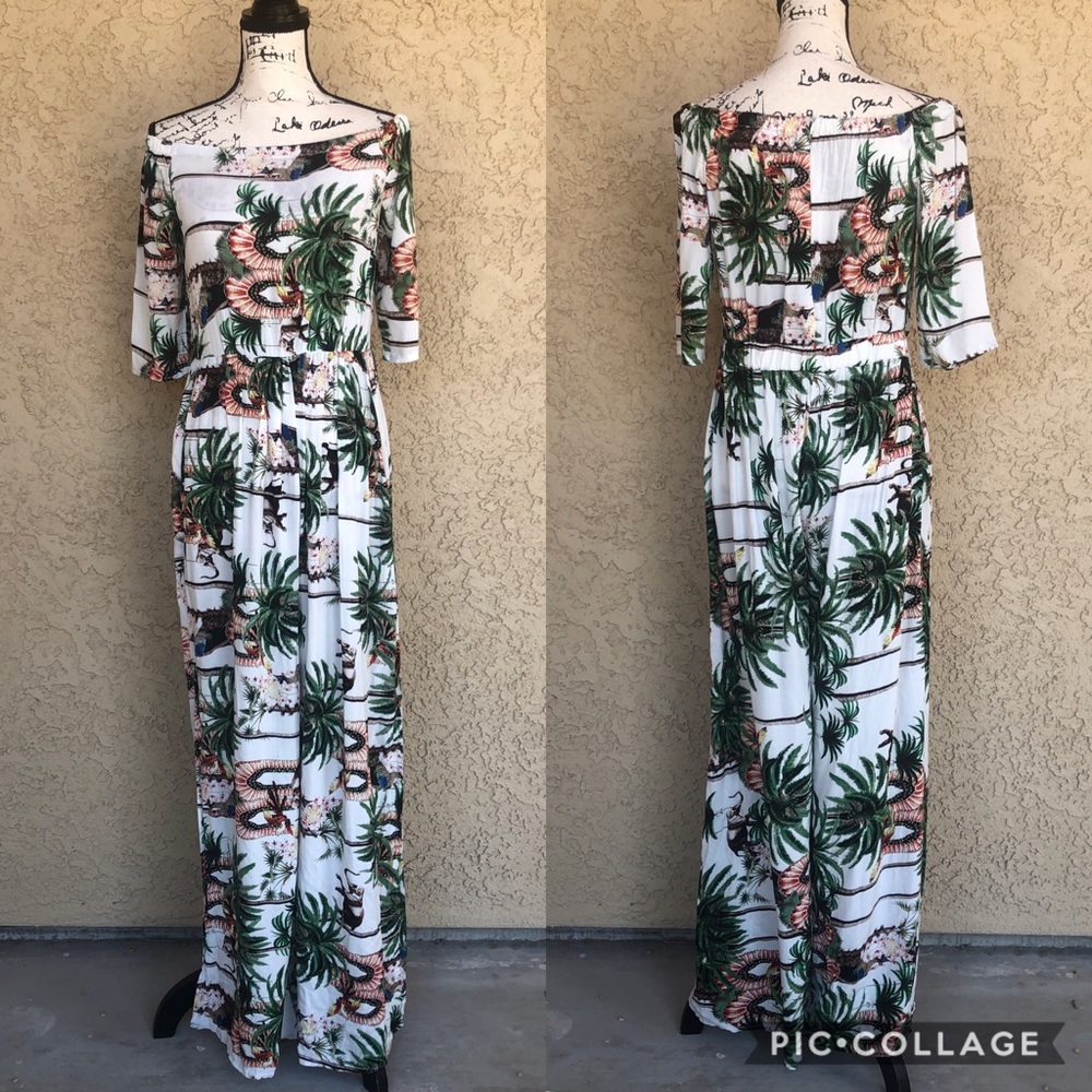 Jaase Tropical Print Off Shoulder Romper Size M